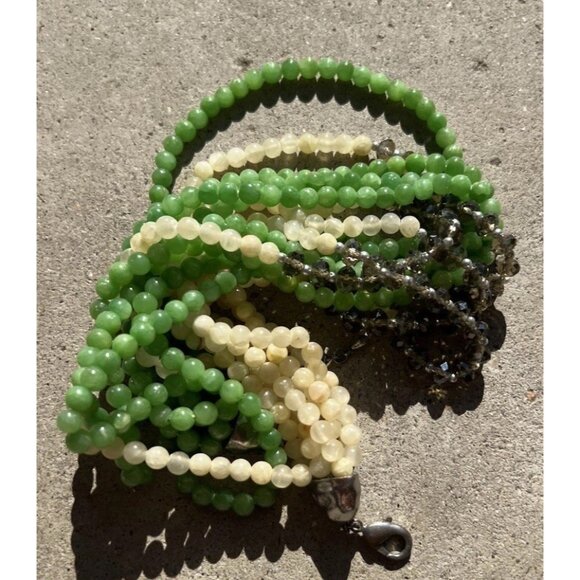 Vintage Green Jade Agate Glass Multi Strand Beaded Women’s Necklace Sz 19” - Picture 8 of 8